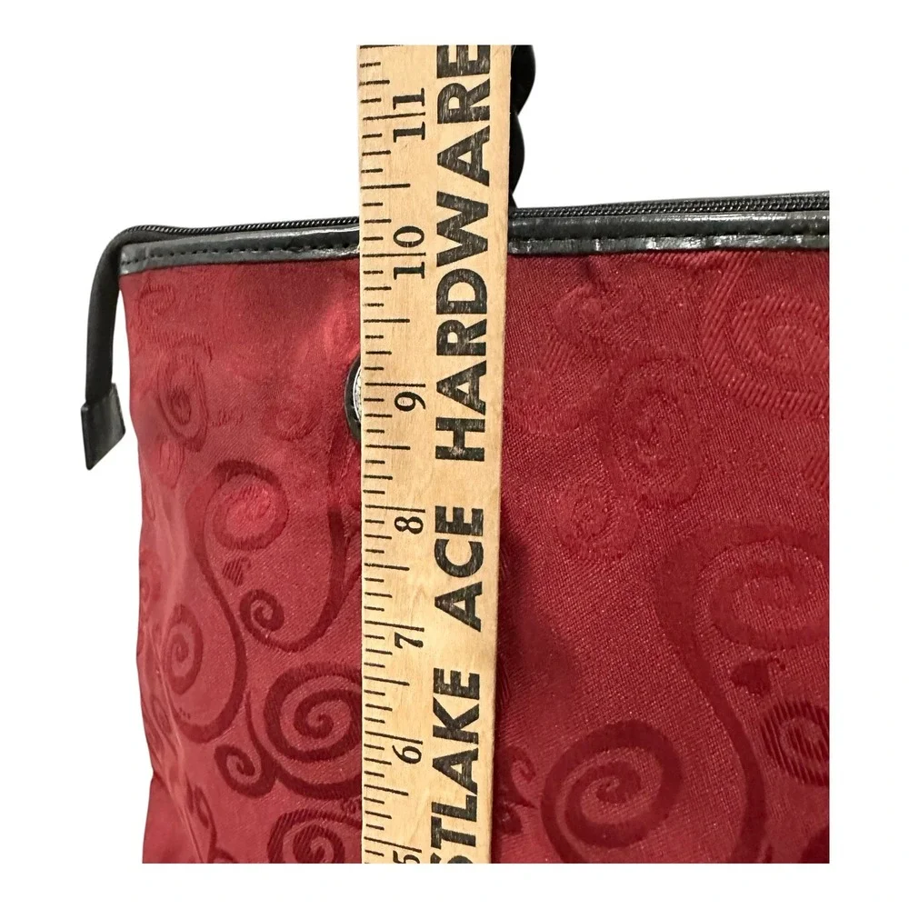 Brighton Red Jacquard Scroll Tote Bag Black Leather Trim Silver Buttons C798985